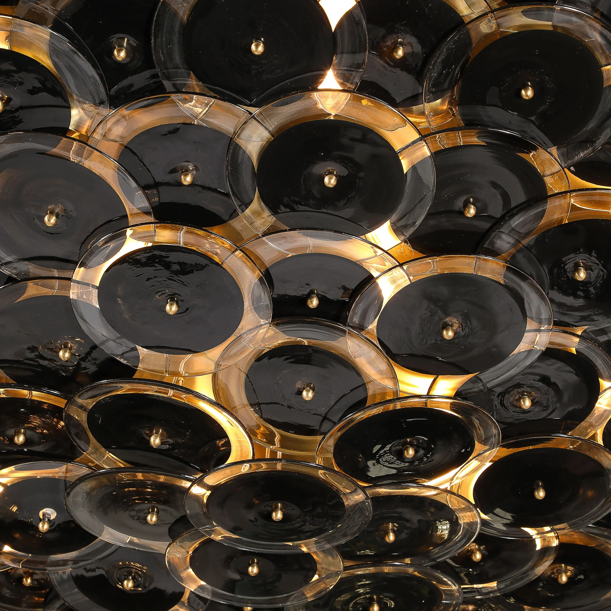 Flush Mount Murano Disc Chandelier in Black and Clear Glass